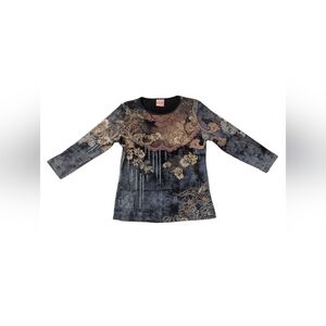 Vintage Mykonos Y2K 3/4 Sleeve Rhinestone Top - Sz S